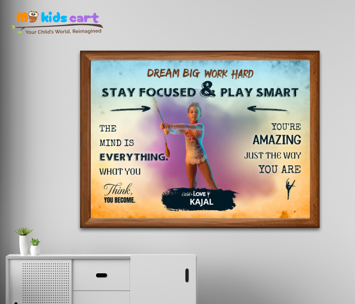 Customized Gymnastics Player Girl Colorful Background Personalized Motivational Wall Art Wooden (Framed)
