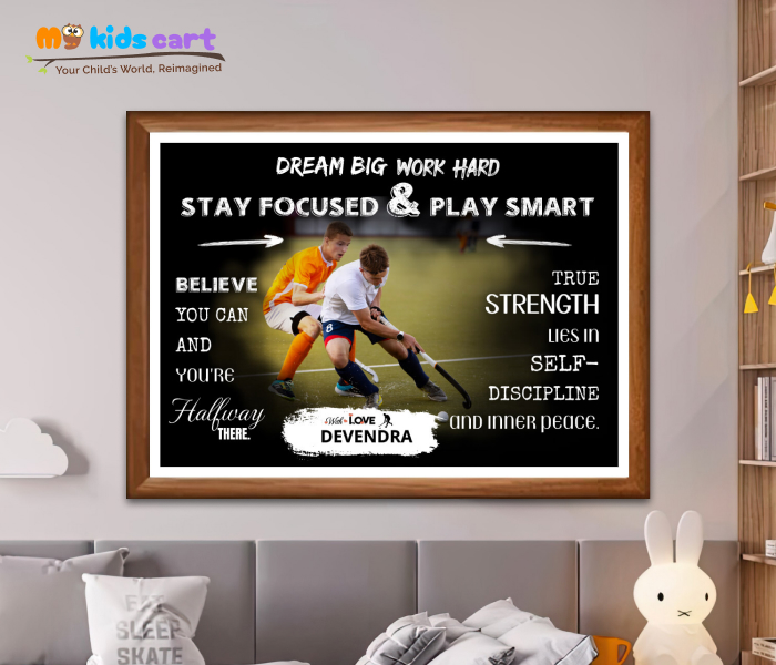Customized Hockey Portrait Black Background Personalized Motivational Wall Art Wooden (Framed)