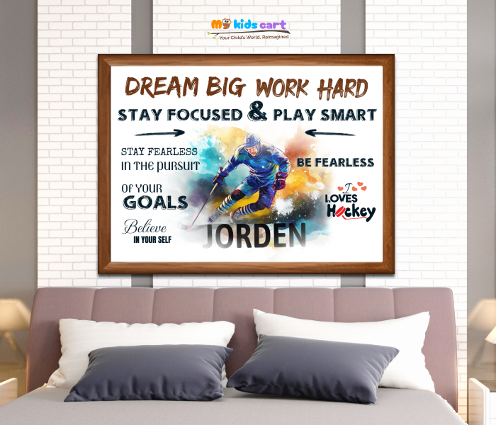 Customized Hockey Portrait Personalized Motivational Wall Art White (Framed)