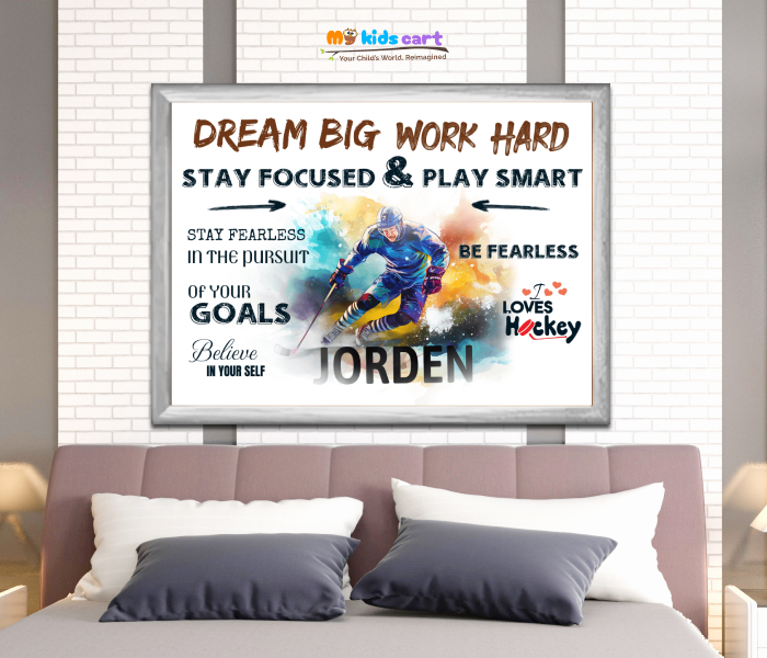 Customized Hockey Portrait Personalized Motivational Wall Art Wooden (Framed)