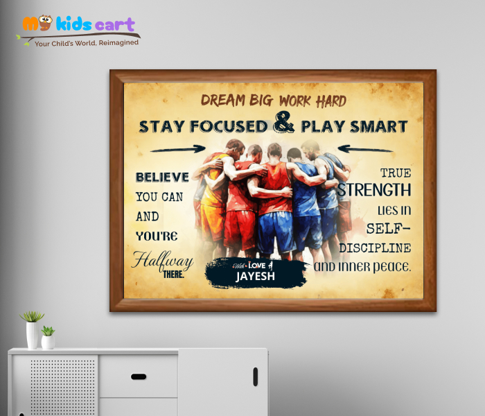 Customized Kabaddi Team Cream Background Poster Personalized Motivational Wall Art Wooden (Framed)