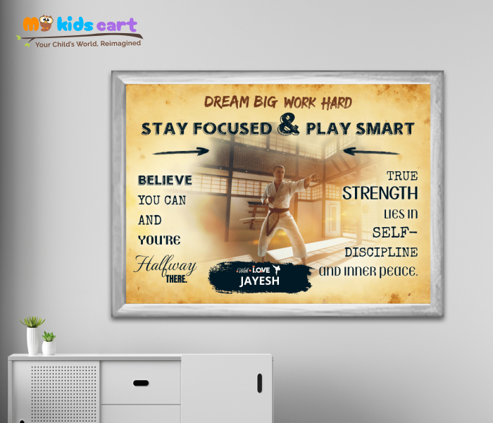 Customized Karate Player Cream Background Poster Personalized Motivational Wall Art White (Framed)