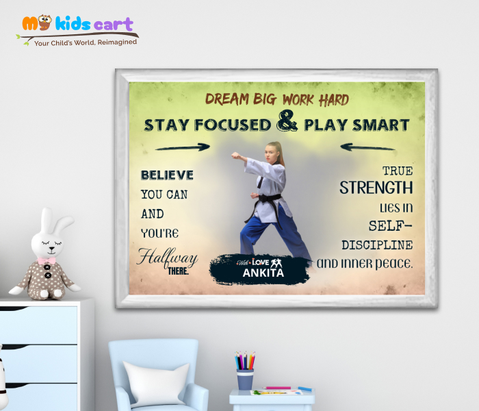 Customized Martial Arts Girl Colourful Background Quote Personalized Motivational Wall Art White (Framed)