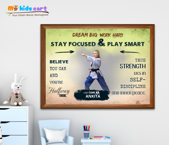 Customized Martial Arts Girl Colourful Background Quote Personalized Motivational Wall Art Wooden (Framed)