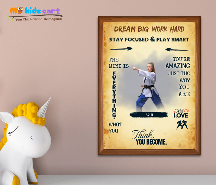 Customized Martial Arts Girl Cream Background Personalized Motivational Wall Art Wooden (Framed)