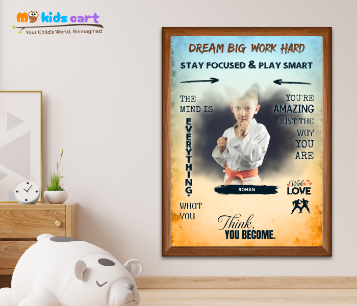 Customized Martial Arts Player Boy Colourful Background Personalized Motivational Wall Art Wooden (Framed)