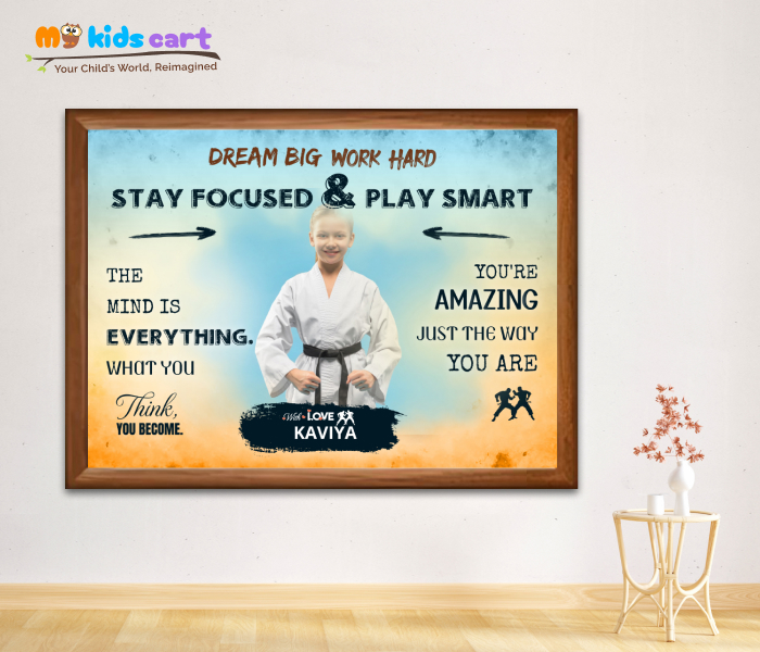 Customized Martial Arts Player Girl Colourful Background Personalized Motivational Wall Art Wooden (Framed)