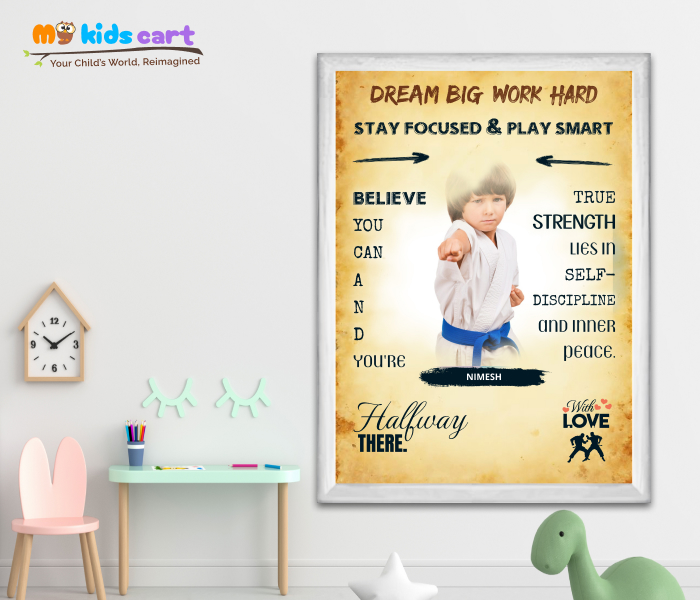 Customized Martial Arts Player Girl Cream Background Personalized Motivational Wall Art White (Framed)