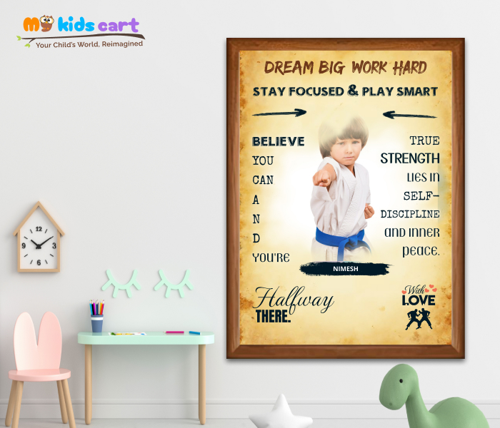 Customized Martial Arts Player Girl Cream Background Personalized Motivational Wall Art Wooden (Framed)