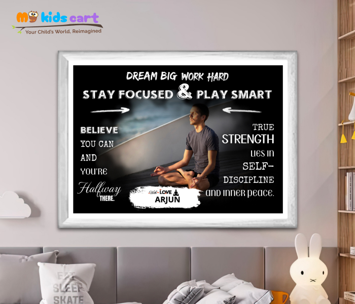 Customized Meditation Black Background Personalized Motivational Wall Art White (Framed)