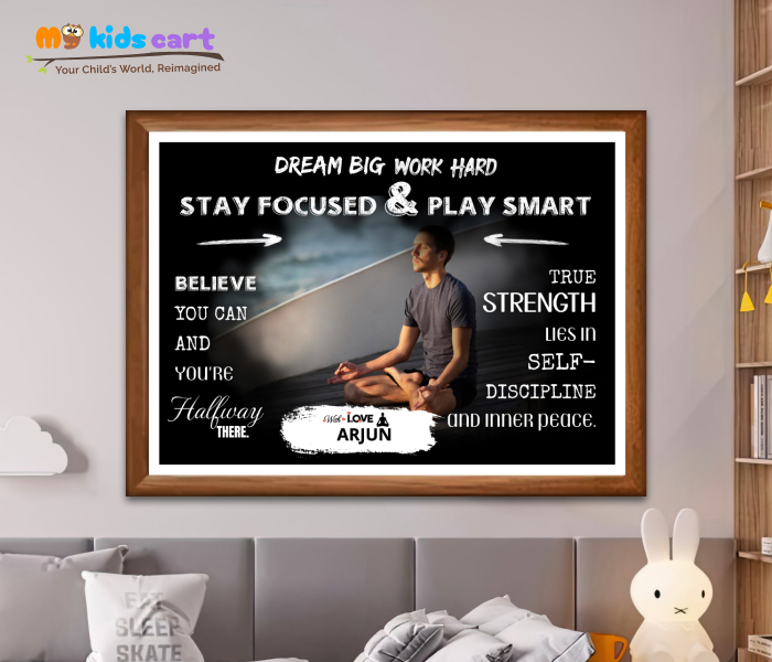 Customized Meditation Black Background Personalized Motivational Wall Art Wooden (Framed)