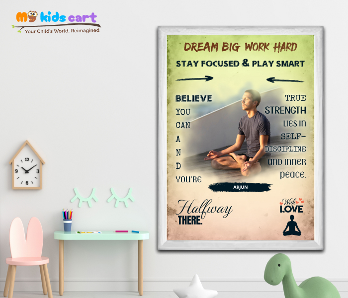 Customized Meditation Boy Colourful Background Personalized Motivational Quotes Wall Art White (Framed)
