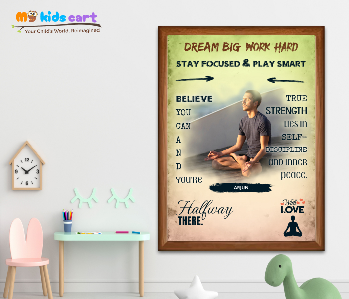 Customized Meditation Boy Colourful Background Personalized Motivational Quotes Wall Art Wooden (Framed)