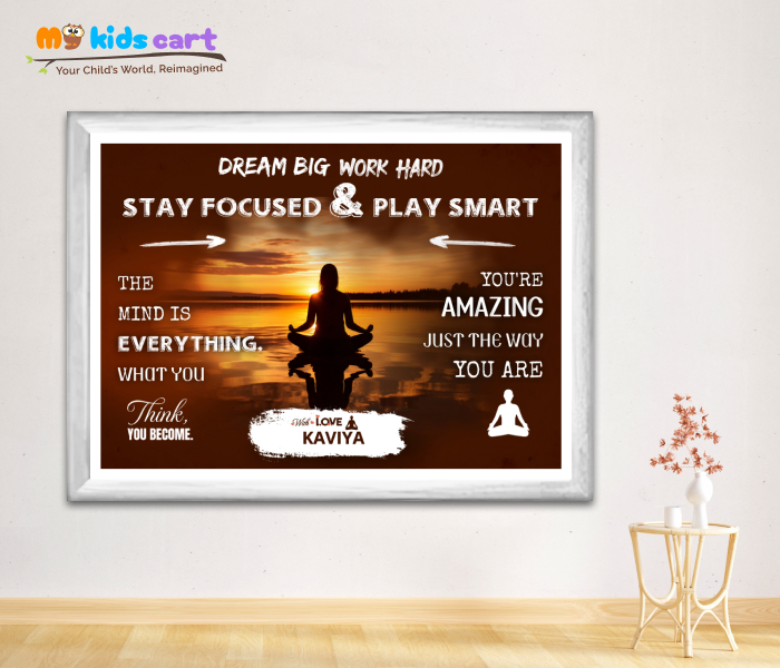 Customized Meditation Brown Background Personalized Motivational Wall Art White (Framed)