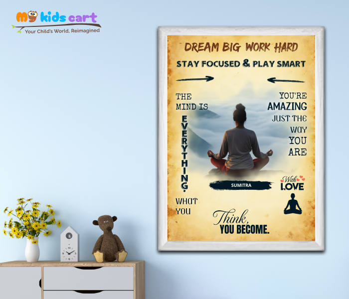 Customized Meditation Cream Background Personalized Motivational Quotes Wall Art White (Framed)