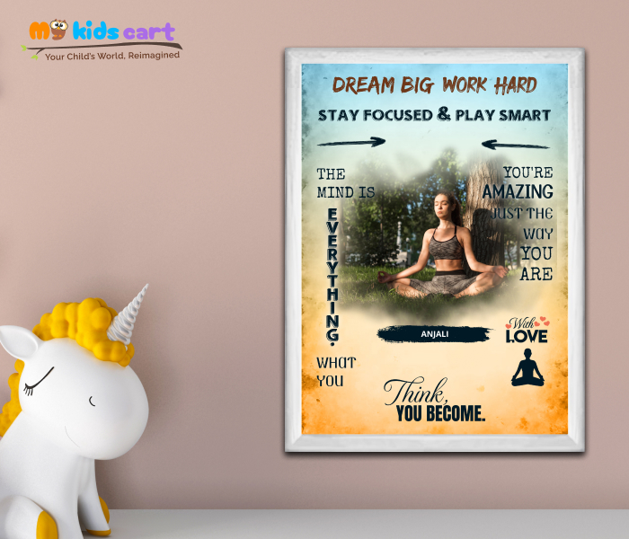 Customized Meditation Girl Colourful Background Personalized Motivational Quotes Wall Art White (Framed)