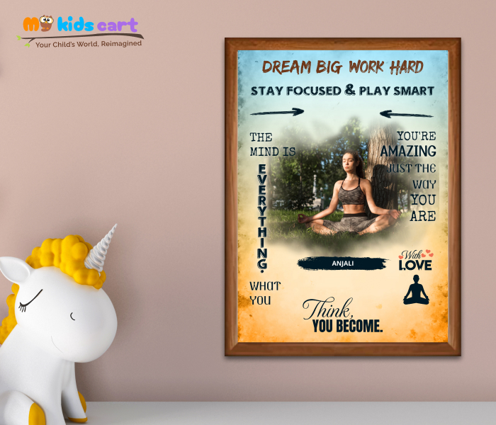 Customized Meditation Girl Colourful Background Personalized Motivational Quotes Wall Art Wooden (Framed)