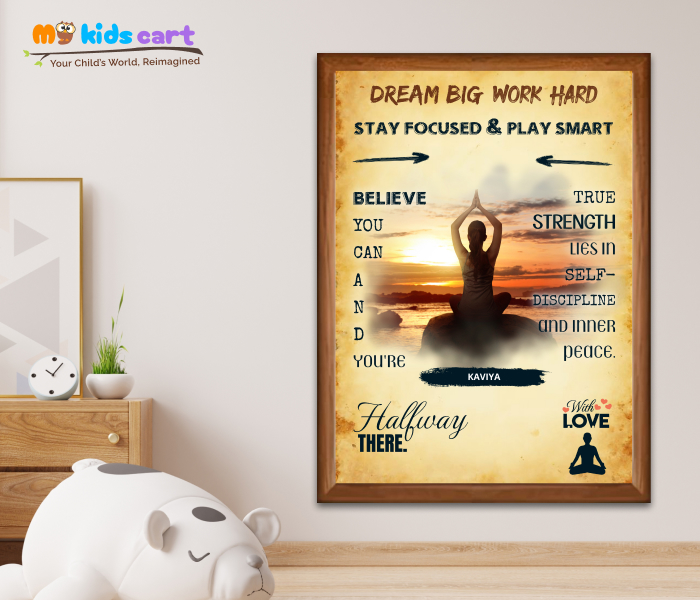 Customized Meditation Girl Cream Background Personalized Motivational Quotes Wall Art Wooden (Framed)