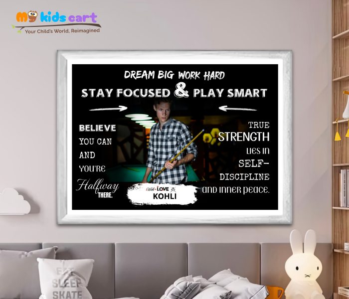 Customized Snooker Black Background Poster Personalized Motivational Wall Art White (Framed)