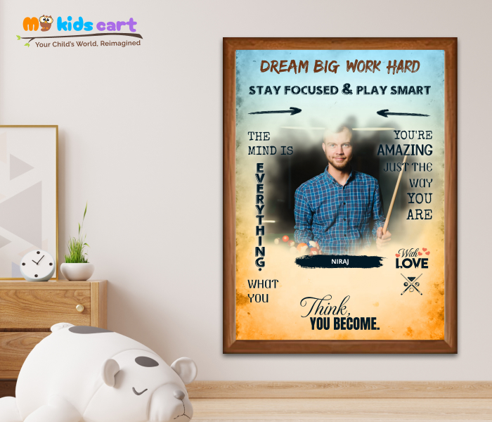 Customized Snooker Boy Colourful Background Personalized Motivational Wall Art Wooden (Framed)