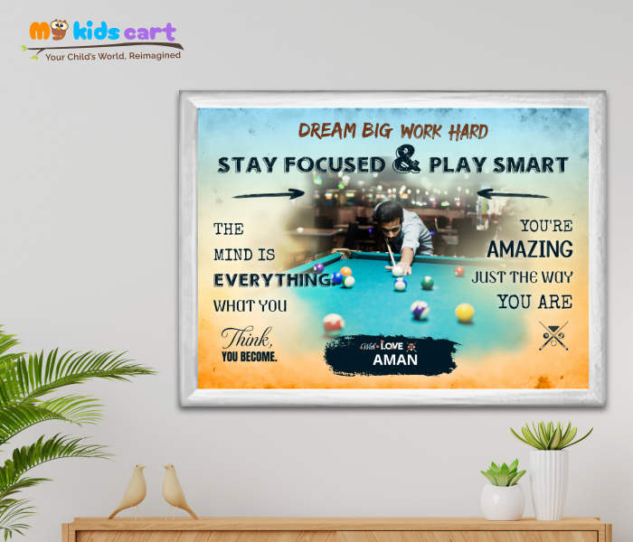 Customized Snooker Boy Colourful Background Poster Personalized Motivational Wall Art White (Framed)