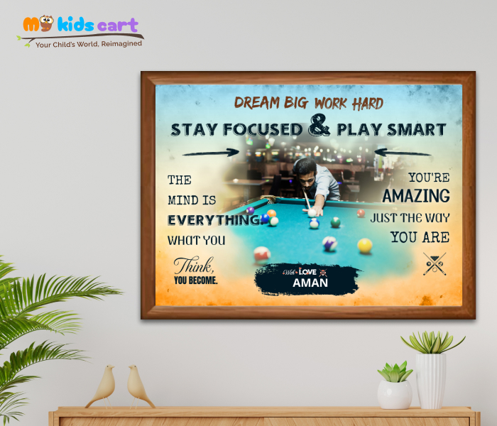 Customized Snooker Boy Colourful Background Poster Personalized Motivational Wall Art Wooden (Framed)