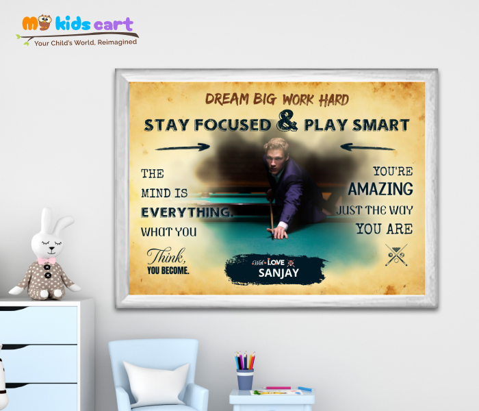 Customized Snooker Cream Background Poster Personalized Motivational Wall Art White (Framed)