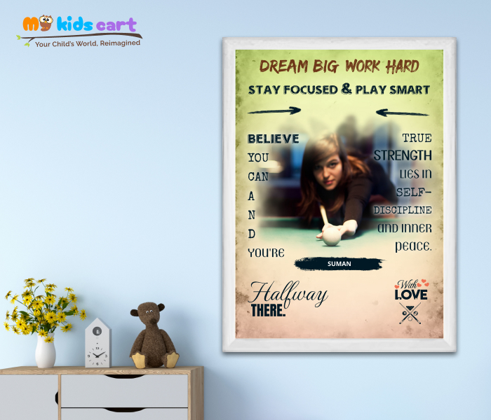 Customized Snooker Girl Colourful Background Personalized Motivational Wall Art White (Framed)