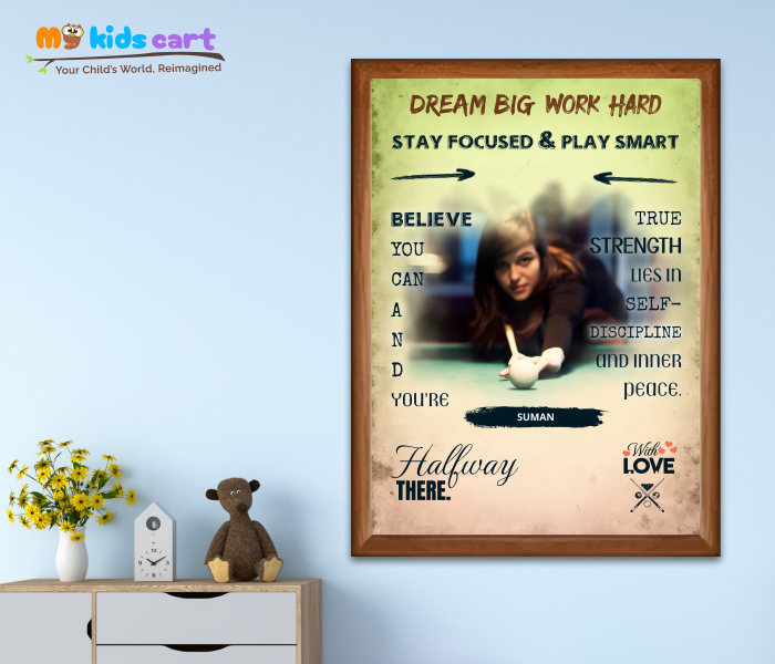 Customized Snooker Girl Colourful Background Personalized Motivational Wall Art Wooden (Framed)