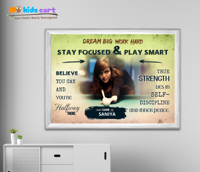 Customized Snooker Girl Colourful Background Poster Personalized Motivational Wall Art White (Framed)