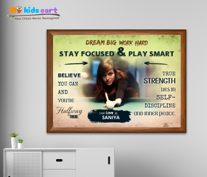 Customized Snooker Girl Colourful Background Poster Personalized Motivational Wall Art Wooden (Framed)