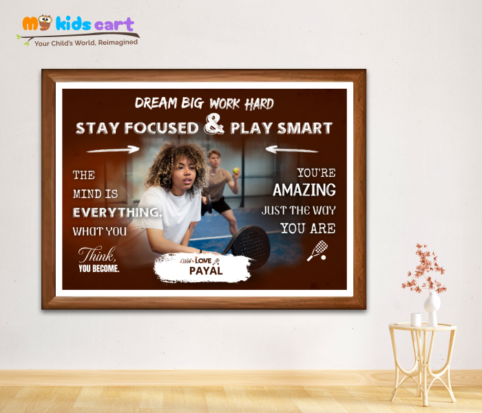 Customized Squash Girl Brown Background Personalized Motivational Quotes Wall Art Wooden (Framed)