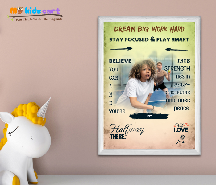 Customized Squash Girl Colourful Background Motivational Quotes Wall Art White (Framed)