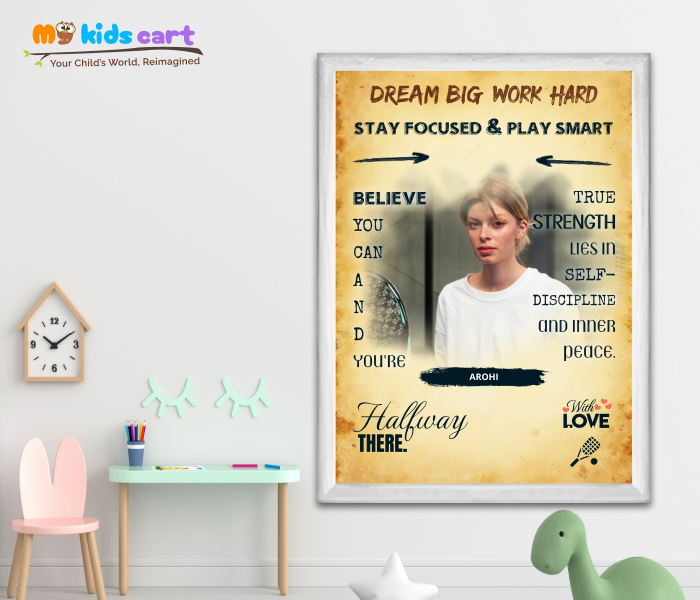 Customized Squash Girl Cream Background Motivational Quotes Wall Art White (Framed)