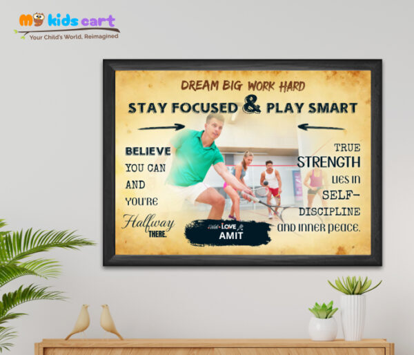 Customized Squash Players Cream Background Personalized Motivational Quotes Wall Art Black (Framed)