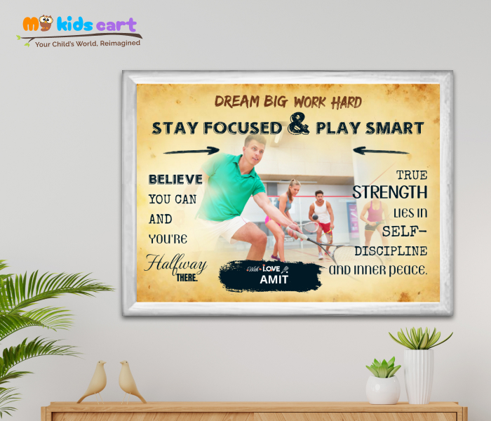 Customized Squash Players Cream Background Personalized Motivational Quotes Wall Art White (Framed)