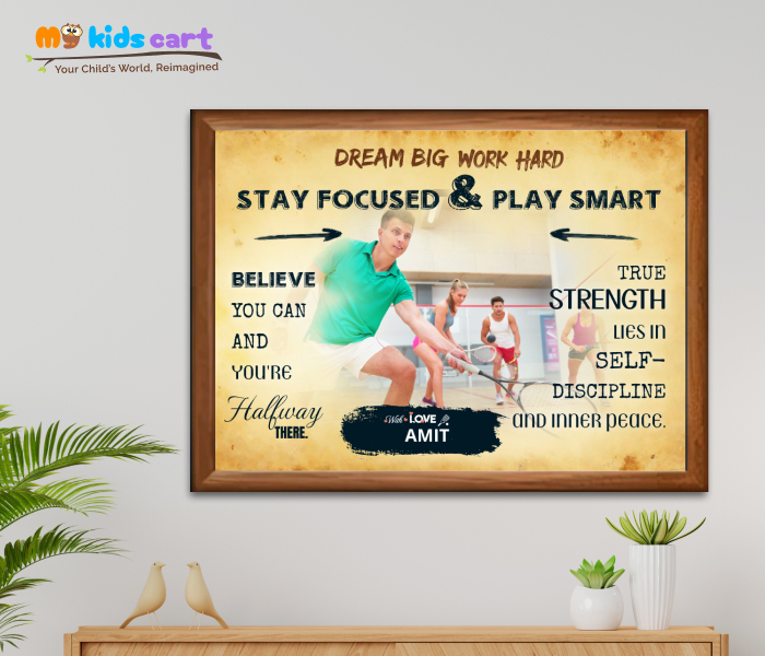 Customized Squash Players Cream Background Personalized Motivational Quotes Wall Art Wooden (Framed)