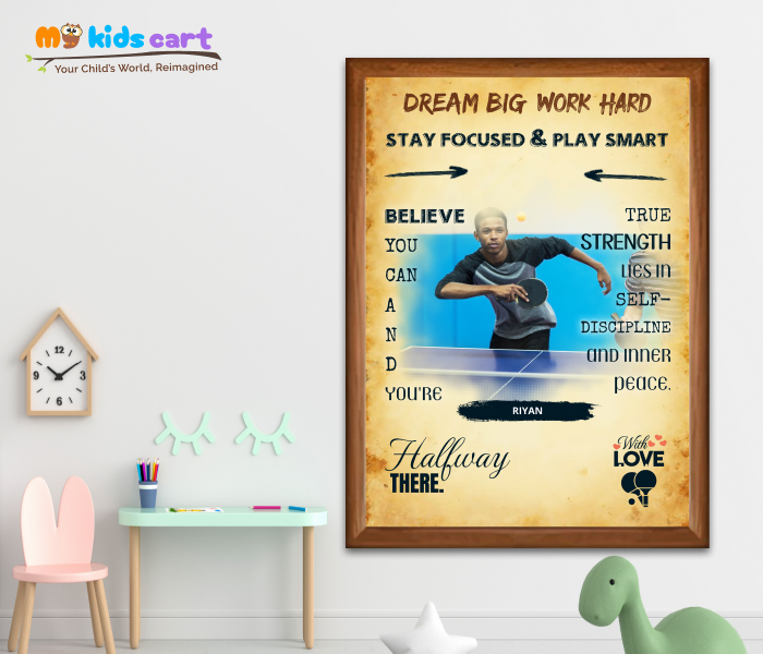 Customized Table Tennis Player Cream Background Personalized Motivational Wall Art Wooden (Framed)