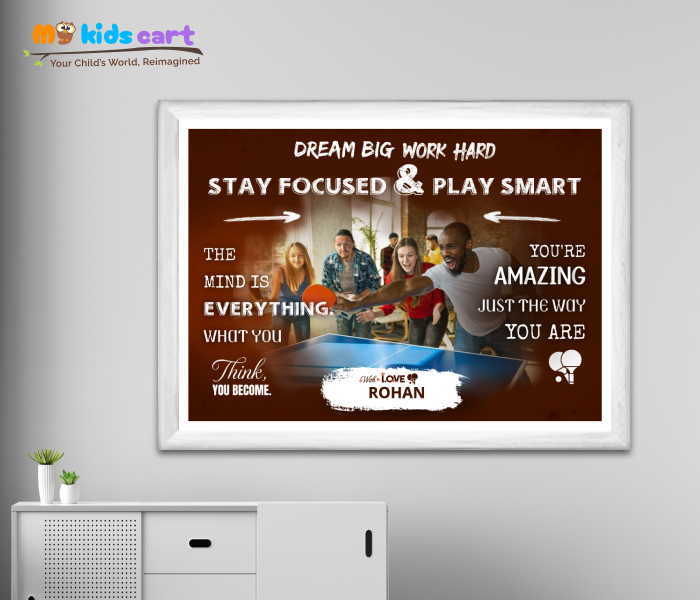 Customized Table Tennis Team Brown Background Motivational Wall Art White (Framed)