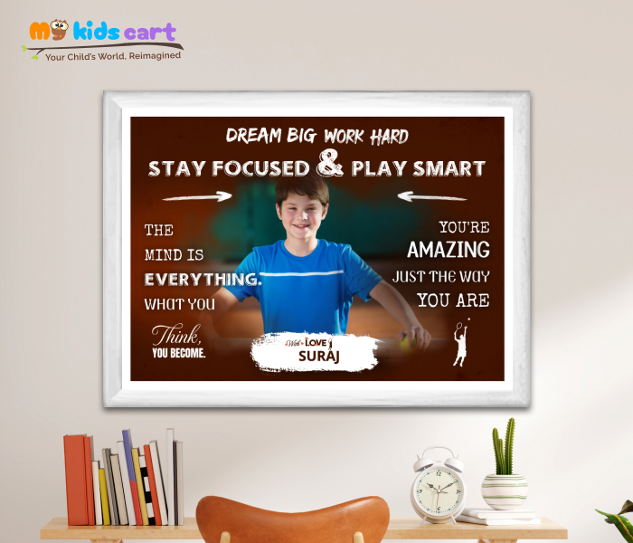 Customized Tennis Brown Background Poster Personalized Motivational Wall Art White (Framed)