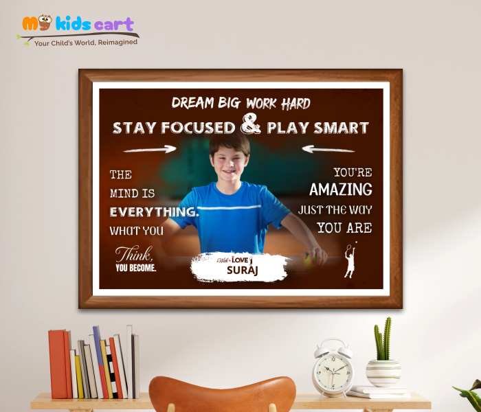 Customized Tennis Brown Background Poster Personalized Motivational Wall Art Wooden (Framed)