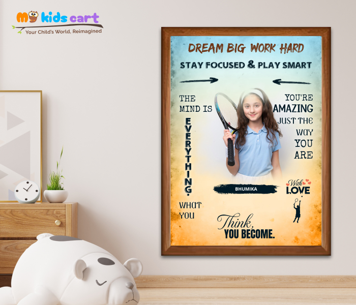 Customized Tennis Girl Colourful Background Personalized Motivational Wall Art Wooden (Framed)