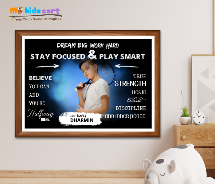 Customized Tennis Player Black Background Poster Personalized Motivational Wall Art Wooden (Framed)