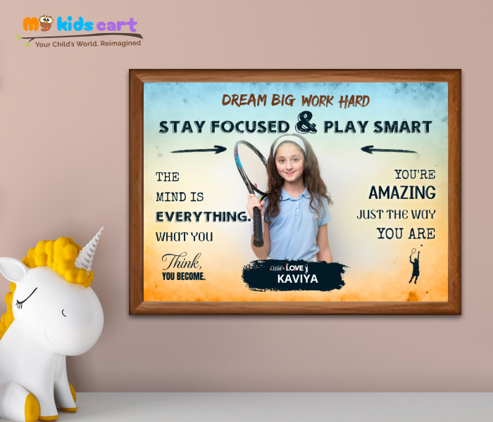 Customized Tennis Player Colourful Background Poster Personalized Motivational Wall Art Wooden (Framed)