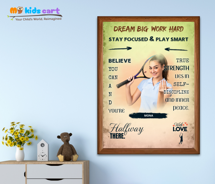 Customized Tennis Player Girl Colourful Background Personalized Motivational Wall Art Wooden (Framed)