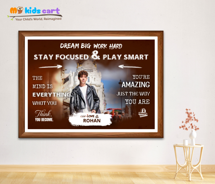 Customized Travel Boy Brown Background Personalized Motivational Quotes Wall Art Wooden (Framed)