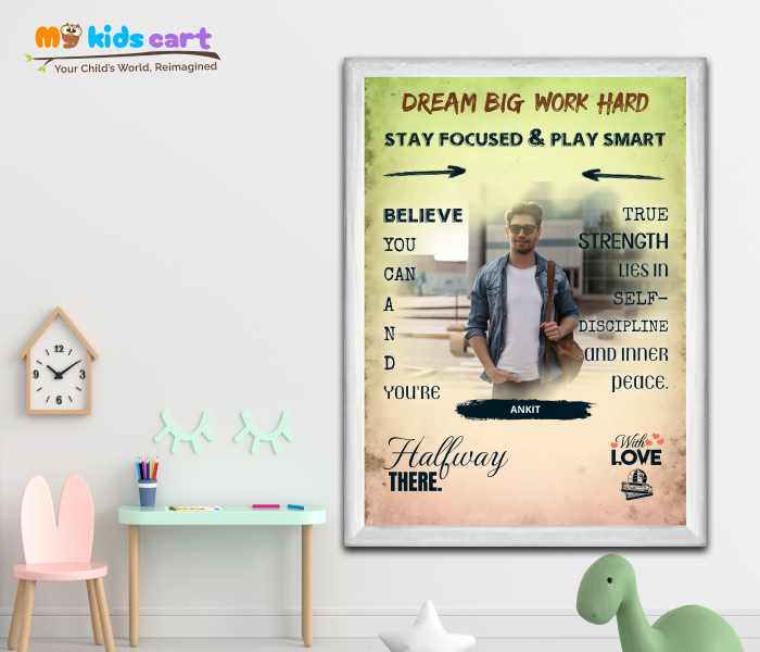 Customized Travel Boy Colourful Background Motivational Quotes Wall Art White (Framed)