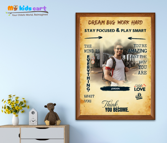 Customized Travel Boy Cream Background Motivational Quotes Wall Art Wooden (Framed)