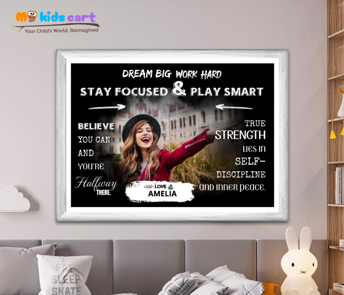 Customized Travel Girl Black Background Personalized Motivational Quotes Wall Art White (Framed)