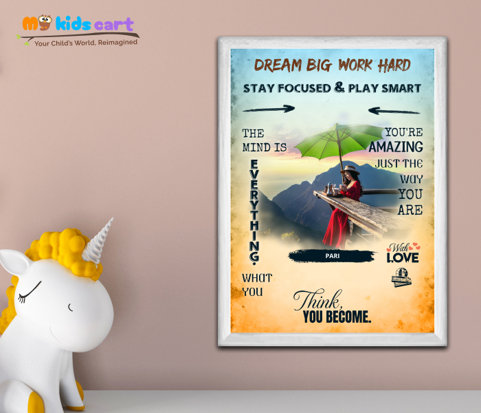 Customized Travel Girl Colourful Background Motivational Quotes Wall Art White (Framed)